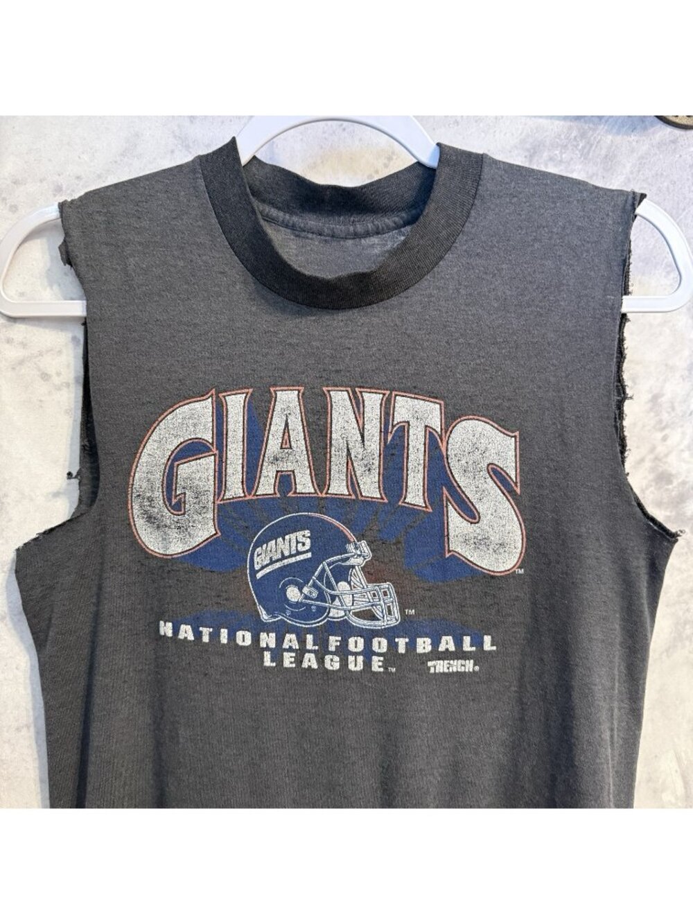Vintage 80s New York Giants T Shirt Mens Trench Cut Off Tank Top XS Extra Small